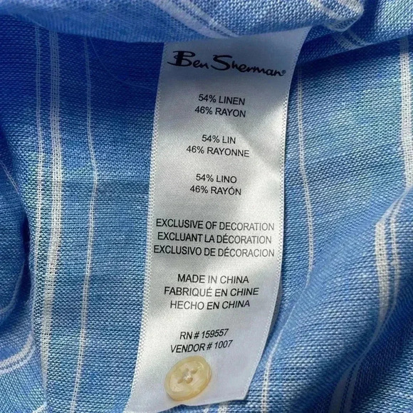 Ben Sherman blue and white linen blend short sleeve button down shirt sz S - Picture 4 of 6